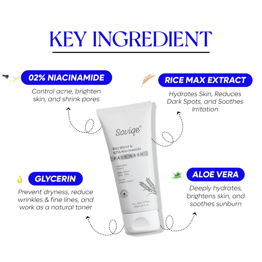 Rice Water Face Wash + Vitamin C+E Sunsceen SPF 50 Combo 160g