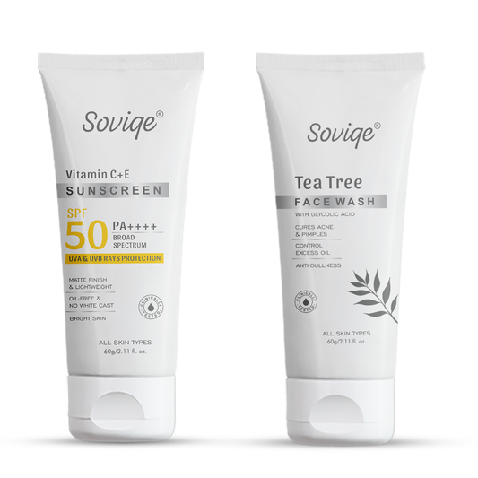 Tea Tree Face Wash + Vitamin C+E Sunscreen SPF 50 Combo 120g
