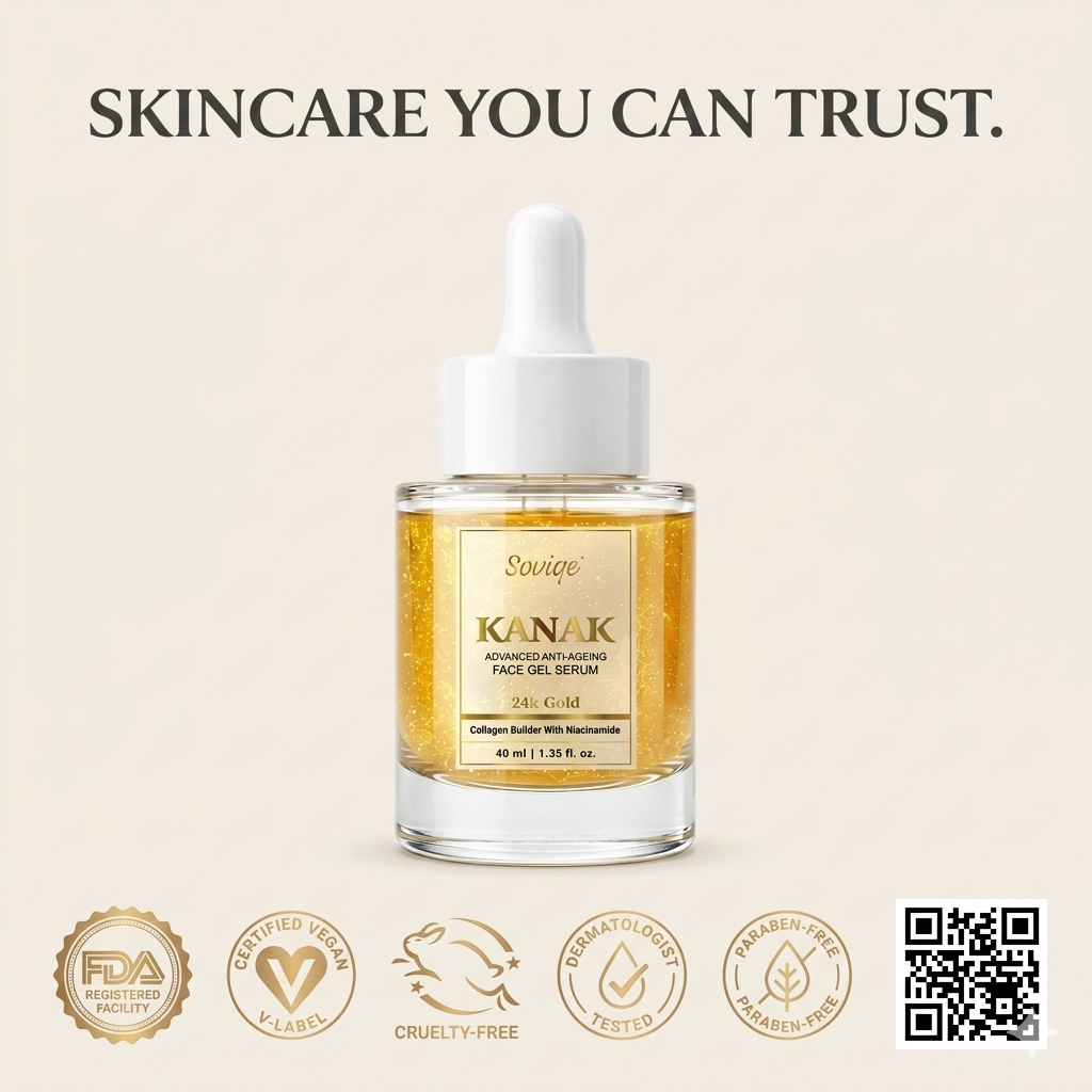 Soviqe Kanak Advanced Face Gel 24K Gold Anti-Ageing Serum with Niacinamide | for Youthful Glow 40ml