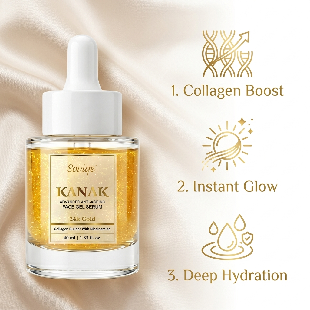 Soviqe Kanak Advanced Face Gel 24K Gold Anti-Ageing Serum with Niacinamide | for Youthful Glow 40ml