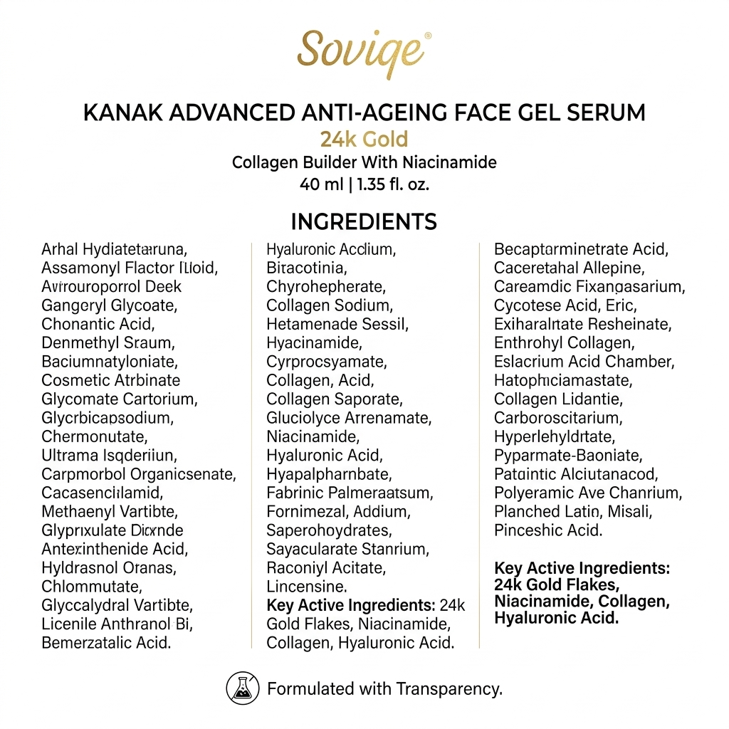 Soviqe Kanak Advanced Face Gel 24K Gold Anti-Ageing Serum with Niacinamide | for Youthful Glow 40ml
