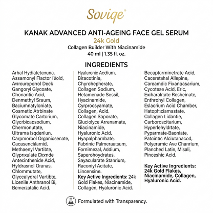 Soviqe Kanak Advanced Face Gel 24K Gold Anti-Ageing Serum with Niacinamide | for Youthful Glow 40ml